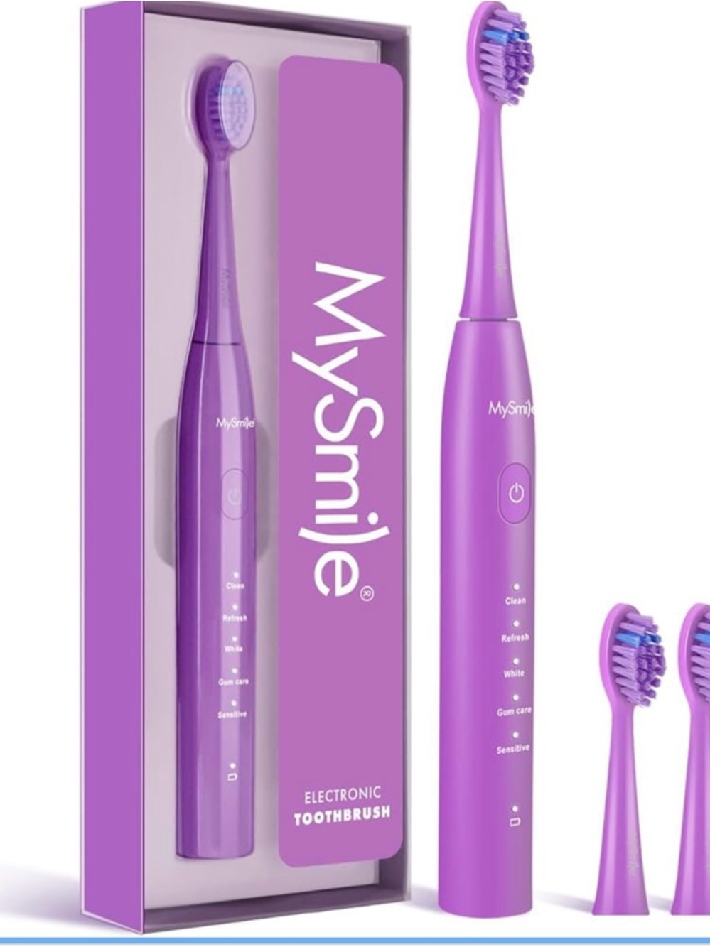 MySmile Electric Rechargeable Sonic Battery Toothbrush Portable w/ 3 Brush Heads